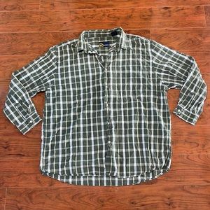 Nautica Green and White Plaid Men's Casual Long Sleeve Button Down Shirt